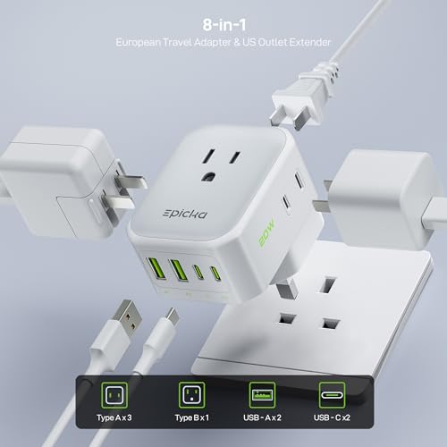 EPICKA PD 20W UK Type G Travel Adapter, 2USB-A/2USB-C, 2-Pack - style: 2 Packs Type G-for England