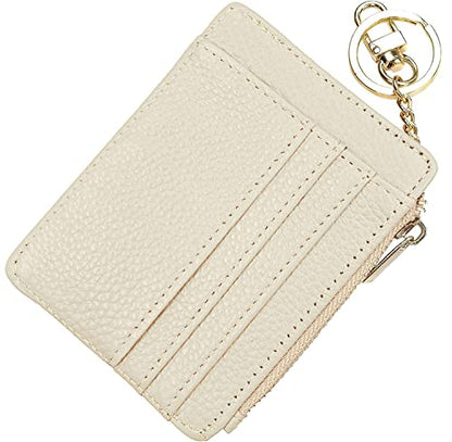 woogwin Slim RFID Credit Card Holder for Women Mini Front Pocket Wallet Purse With Keychain - color: Lichee Beige
