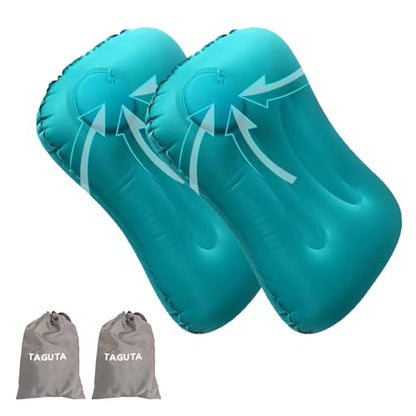 2Pcs Inflatable Camping Travel Pillow Ultralight Inflating Pillows Lightweight Camping Pillow Portable Backpacking Pillow for Neck Lumbar Support Hiking Sleeping Camping (Green) - color: Green