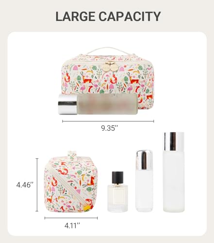 Aveniee Travel Makeup Bag for Women, Large Cosmetic Organizer with Open-Flat Design, Clear Divider & Handle - Waterproof PU Leather Toiletry Pouch - style: Zoo Animals