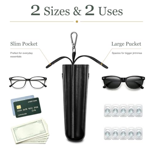 FINTIE Double Glasses Case with Carabiner Hook, Vegan Leather Eyeglass Case - color: Black