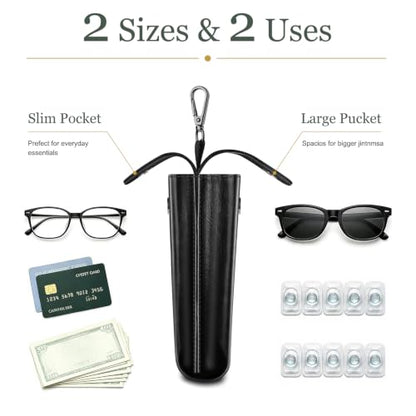FINTIE Double Glasses Case with Carabiner Hook, Vegan Leather Eyeglass Case - color: Black