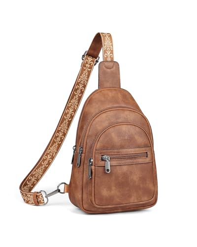 FADEON Sling Bag for Women, Designer Small Crossbody Bags, Adjustable Strap - color: 1 Brown Retro Style