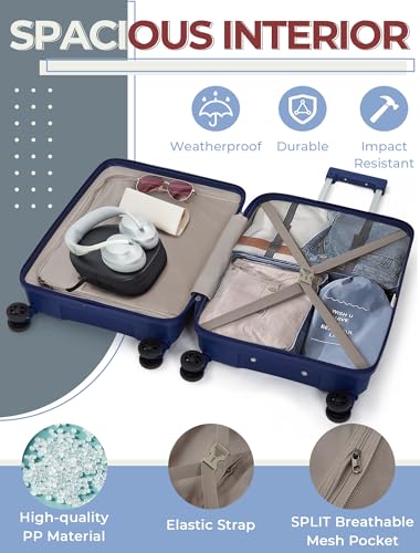 CONCEPTEN Luggage Sets 3 Piece, PP Hardshell Suitcases Set with Wheels - color: Dark Blue, size: 3 Piece Sets (21/Db/Tb)