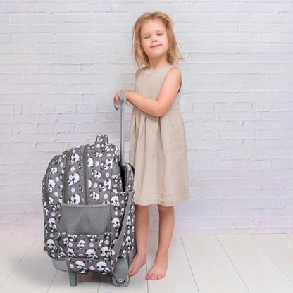 Tilami Rolling Backpack for Kids 18 Inch Wheeled Bookbag for Boys & Girls for School & Travel,Panda - color: Panda