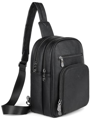 FADEON Sling Bags for Women Crossbody Bag, Designer PU Leather Sling Purse - color: L-black Retro Style, size: Large