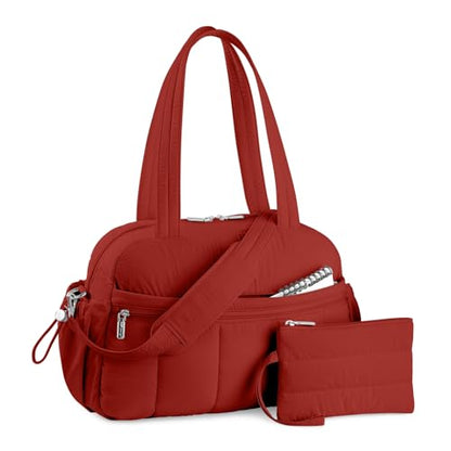 TOPDesign Travel Duffel Bag, Puffy Carry On Overnight, Gym Bag w/Wet Pocket - color: Maroon
