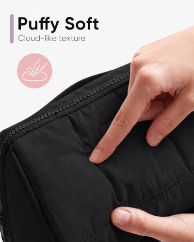 NISHEL Travel Makeup Bag Organizer Pouch Open Flat Cosmetic Case Brush Slot - color: Black, size: Medium