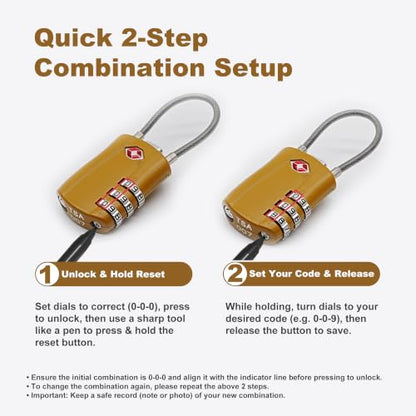 TSA Locks for Luggage, Suitcase, Backpack, Travel Essentials - color: Black+Golden