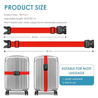 Travel Inspira 2 Pack Luggage Straps for Suitcases with TSA Lock - color: Apple Red