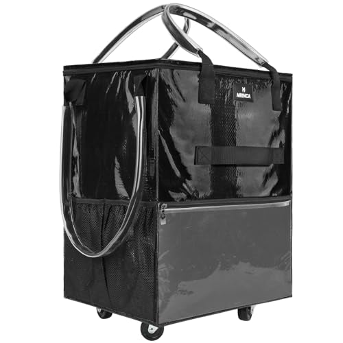 Reusable Grocery Bag On Wheels, 70L Foldable Rolling Tote with 6 Pockets - color: Black, size: Medium