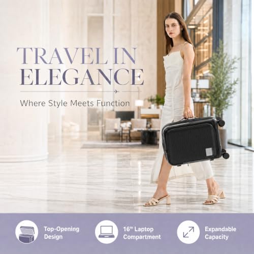 20" Carry On Luggage, Small Top Opening Suitcase, Black - color: Black