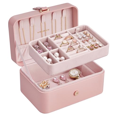 SONGMICS Travel Jewelry Organizer, 2-Layer Portable Jewelry Box Case - color: Jelly Pink