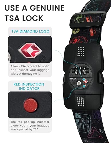 Travelkin Luggage Straps TSA Approved, Suitcase Straps with TSA Lock - color: World Marks-Colorful