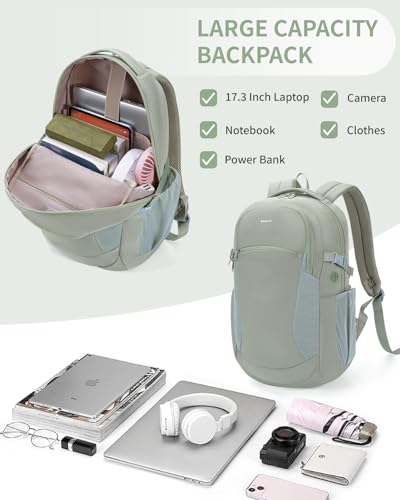 ECOHUB 17" Laptop Backpacks with Laptop Compartment Work Backpack Women Lightweight & Water Resistant Travel Backpack,Green - color: Green-1