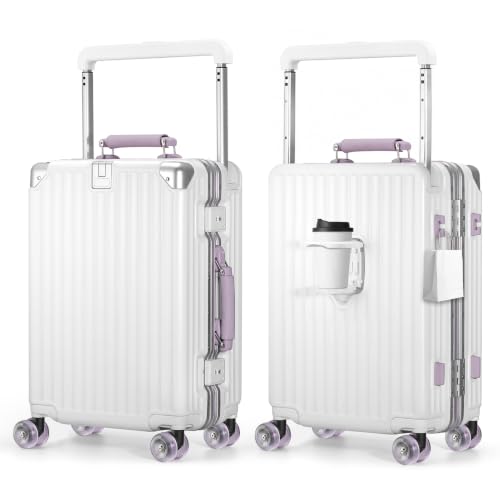 Xtaeptos 20 Inch Carry on Luggage with Wide Handle, Double Spinner Wheels - color: White + Purple