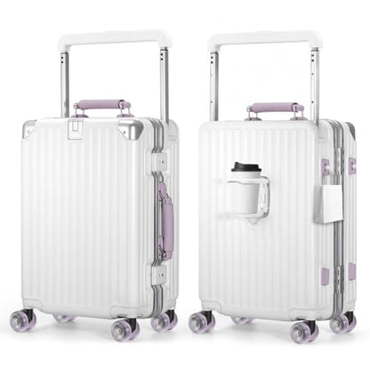 Xtaeptos 20 Inch Carry on Luggage with Wide Handle, Double Spinner Wheels - color: White + Purple