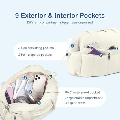 TOPDesign Travel Duffel Bag, Puffy Carry On Overnight, Gym Bag w/Wet Pocket - color: Ivory White