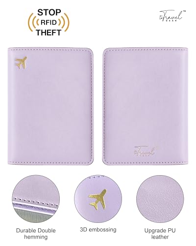 Passport Holder for Travel Essentials RFID Blocking PU Leather - color: Lavender Purple