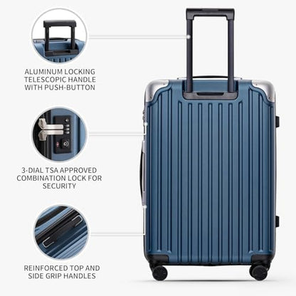 LEVEL8 Luggage Sets 3 Piece, Hardshell Suitcase with Wheels, 20/24/28 Inch - color: Blue, size: 3-Piece Set (20/24/28)