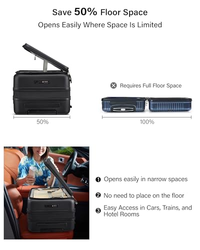 Hanke Expandable Medium Checked Luggage, 24 Inch Top Opening Suitcase - color: Jet Black, size: 24 Inch EXT