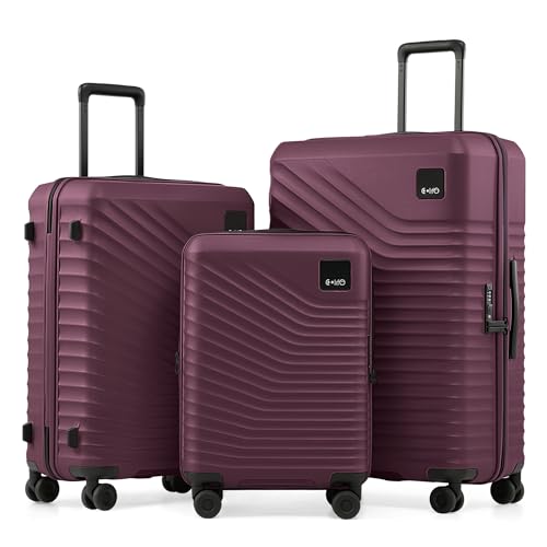 Coolife Luggage 3 Piece Set, Lightweight PC Hardside Suitcases, 20/24/28, Dark Purple - color: Dark Purple, size: 3-Piece Set (20/24/28)