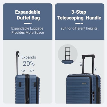 Rosamo 3 Piece Carry On Luggage Set, 20 Inch Front Opening Hardside Suitcase, Spinner Wheels, TSA Lock - color: DarkBlue
