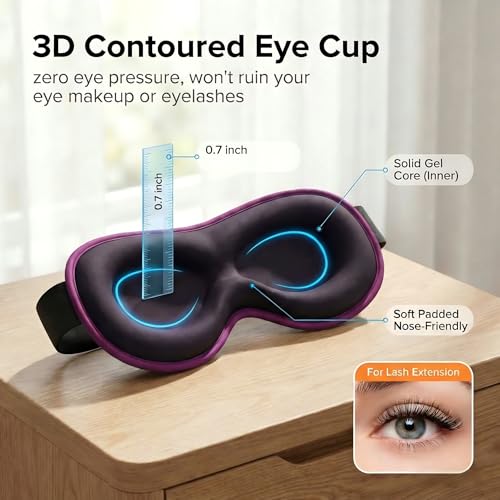 Weighted Cooling Sleep Mask, 6oz 3D Blackout Eye Mask for Sleeping, Contoured Gel Eye Mask, Adjustable Strap, Eyelash Friendly Sleep Mask, Naps, Travel, Purple - color: Purple