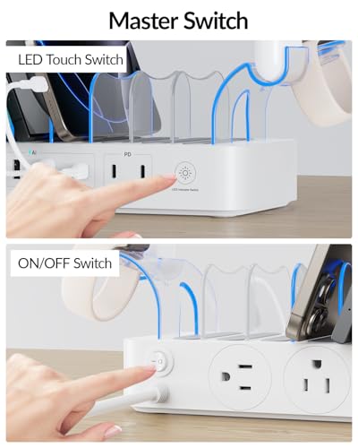 SooPii 60W 6 Port Charging Station for Multiple Devices with 3 AC Outlets
