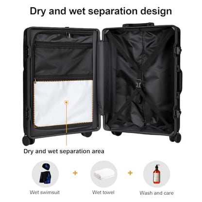 2-Piece Hardshell Zipperless Luggage Set, 20/26" Aluminum Frame Hardshell Spinner Luggage, Airline Approved Carry-On Luggage, TSA Lock, 360° Quiet Wheels With Cup Holder (Black) - color: Black