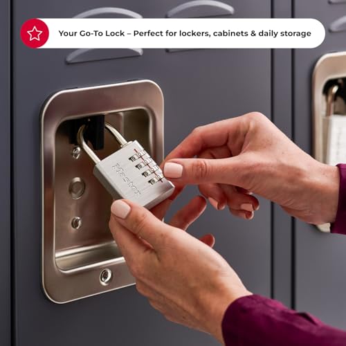 Master Lock Set Your Own Combination Padlock, 4 Pack, Silver 643EC4 | Resettable Combination Padlock For Gym Lockers, Cabinets, Indoor Storage, and School Use, Metal Body Nickel Plated Shackle - size: 4 Pack, style: Number Combo