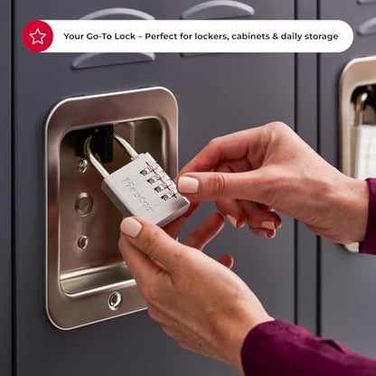 Master Lock Set Your Own Combination Padlock, 4 Pack, Silver 643EC4 | Resettable Combination Padlock For Gym Lockers, Cabinets, Indoor Storage, and School Use, Metal Body Nickel Plated Shackle - size: 4 Pack, style: Number Combo