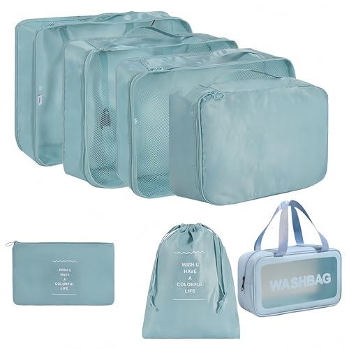 Travel packing cube bag 7 Piece Set, Travel cubes for packing hotor backpack,Suitcase Organizer Luggage Cubes with Wash Bag, Multi-Purpose Dispenser Bags (Blue) - color: Blue
