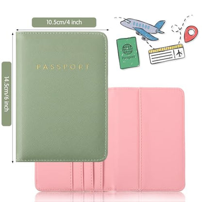 Frienda 2 Pcs Passport Holder Covers Waterproof Leather - color: Lotus Root Pink, Moss Green