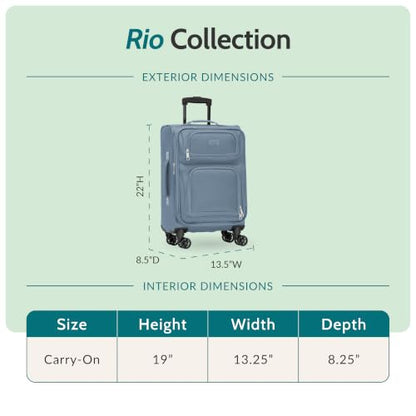U.S. Traveler Rio Lightweight Softside Rolling Carry-on Suitcase, 4-Wheel Single, Light Blue - color: Light Blue, size: 22"