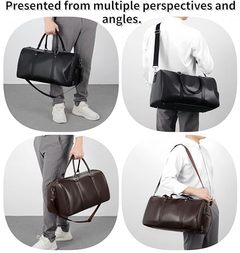 Leather Travel Duffel Bag, Weekender Overnight Bag Waterproof Leather Carry On Travel Bag ，with Shoulder Straps Tote Duffel Bag (Brown) - color: Brown