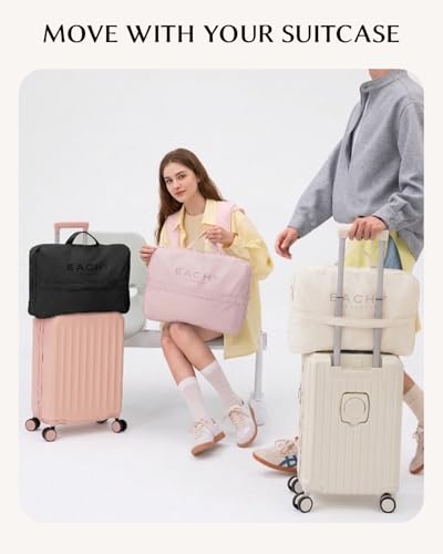 EACHY 5-in-1 압축 패킹 큐브, 의류 및 속옷을 위한 4개의 칸이 있는 걸이식 수하물 정리함, 세탁기 세탁 가능한 여행용 여행 가방 액세서리(핑크, 라지) - color: 핑크