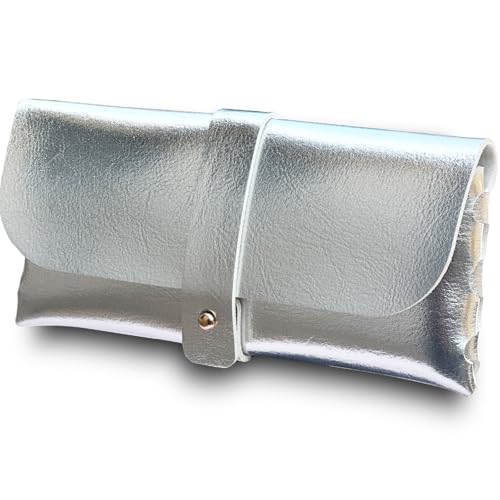 Faux Leather Glasses Pouch, Portable Bag for Sunglasses travel glasses bag - color: Silvery