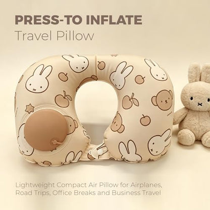 MIPOW x Miffy Inflatable Travel Neck Pillow, Press to inflate U Neck Pillow, Milk Silk Portable Neck Support Pillow