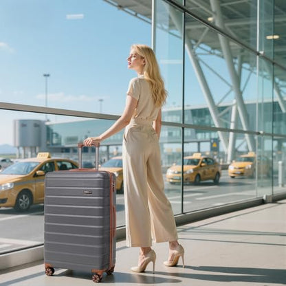Cosbarn Luggage Sets 5 Piece, Hardshell Suitcases with Wheels, TSA Lock - color: Grey