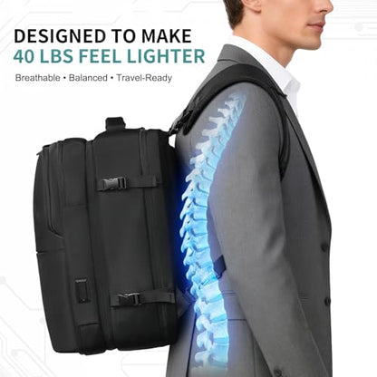 35L Expandable 2 in 1 Travel Backpack for 16 Inch Laptop Black - color: Black