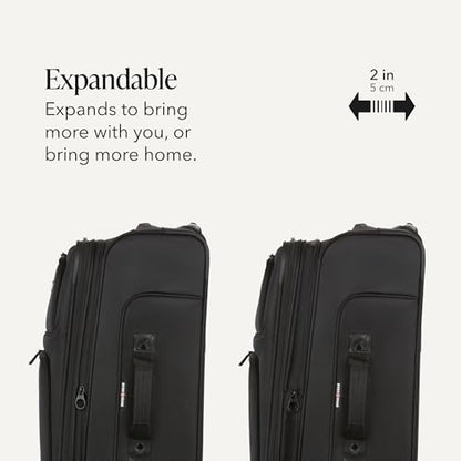 SwissGear Sion Softside Expandable Spinner Luggage Durable Lightweight Travel Suitcase, Black, Checked-Medium - color: Black, size: Checked-Medium