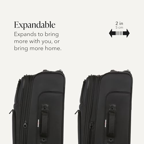 SwissGear Sion Softside Expandable Spinner Luggage Durable Lightweight Travel Suitcase, Black, Checked-Medium - color: Black, size: Checked-Medium