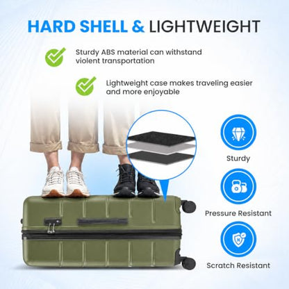 Simple Deluxe 3-Piece Luggage Sets Hardside Carry On Luggage - color: Olive Green, size: 3-Piece Set (20/24/28)