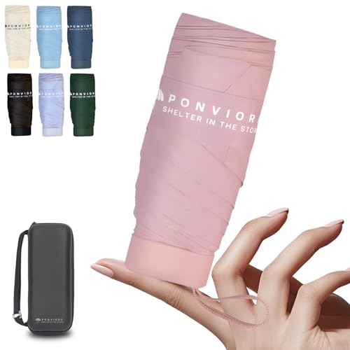 Compact Mini Windproof Travel Umbrella-UPF 50+ Sun & Rain Protection, Small Folding Design Fits in Pocket or Purse, Lightweight Portable with Case for Women, Men & Kids - color: Pink