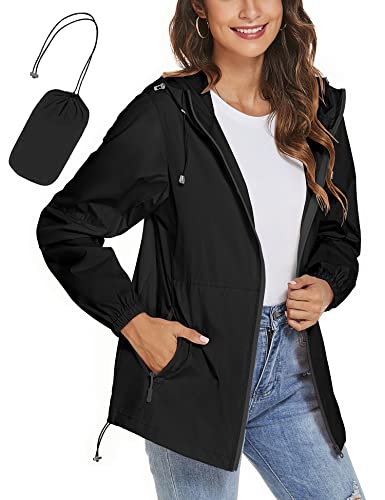 TCOT Womens Rain Jackets Waterproof Windbreaker Jackets lightweight Portable Rain Coat - color: Black, size: Medium