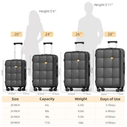 MGB Hardside 26 Inch Luggage, PC Hard Shell Checked Suitcase - color: Charcoal Black, size: 26 Inch