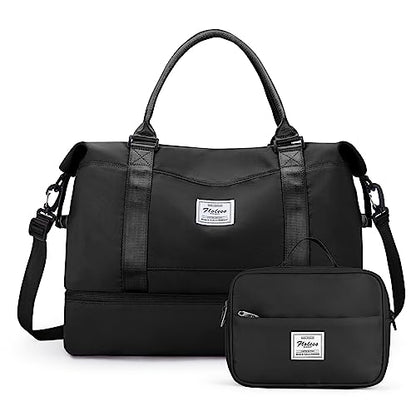 Travel Duffel Bag with Shoes Compartment,Weekender Bags for Women Travel - color: Black, size: Large