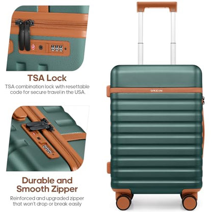 3 Piece Luggage Set, Lightweight Hardshell Large Checked Suitcase TSA Lock - color: Dark Green, size: 3-Piece Sets (20in/24in/28in)