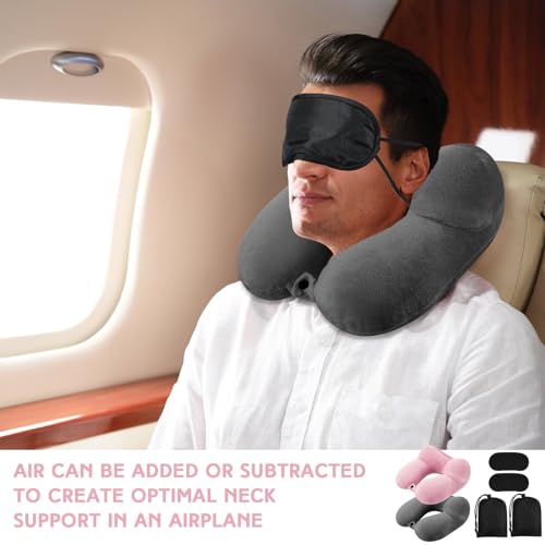Sintuff 2 Pack Inflatable Travel Neck Pillow Airplane, Dark Gray,Light Pink - color: Dark Gray,light Pink